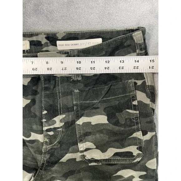 Pilcro By Anthropologie Corduroy Pants Womens 27 Petite Green Camo Skinny High - Picture 3 of 11